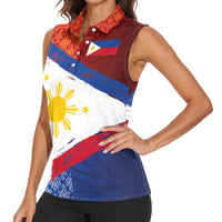 Philippines National Flag Day Women Sleeveless Polo Shirt - Polynesian and Yakan Tattoo Brush Style LT03 - Polynesian Pride