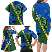 Solomon Island Crocodile and Shark Family Matching Long Sleeve Bodycon Dress and Hawaiian Shirt Polynesian Pattern LT03 - Polynesian Pride