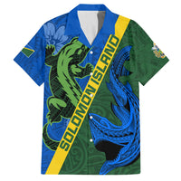 Solomon Island Crocodile and Shark Family Matching Long Sleeve Bodycon Dress and Hawaiian Shirt Polynesian Pattern LT03 Dad's Shirt - Short Sleeve Blue - Polynesian Pride