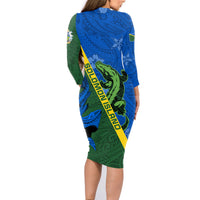 Solomon Island Crocodile and Shark Family Matching Long Sleeve Bodycon Dress and Hawaiian Shirt Polynesian Pattern LT03 - Polynesian Pride