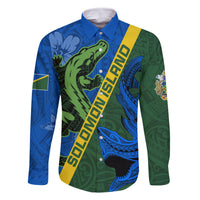 Solomon Island Crocodile and Shark Family Matching Mermaid Dress and Hawaiian Shirt Polynesian Pattern LT03 Dad's Shirt - Long Sleeve Blue - Polynesian Pride