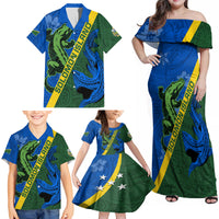 Solomon Island Crocodile and Shark Family Matching Off Shoulder Maxi Dress and Hawaiian Shirt Polynesian Pattern LT03 - Polynesian Pride