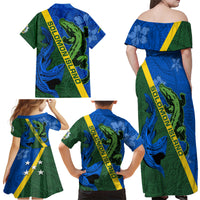 Solomon Island Crocodile and Shark Family Matching Off Shoulder Maxi Dress and Hawaiian Shirt Polynesian Pattern LT03 - Polynesian Pride