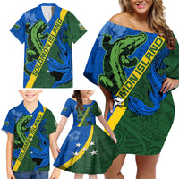 Solomon Island Crocodile and Shark Family Matching Off Shoulder Short Dress and Hawaiian Shirt Polynesian Pattern LT03 - Polynesian Pride