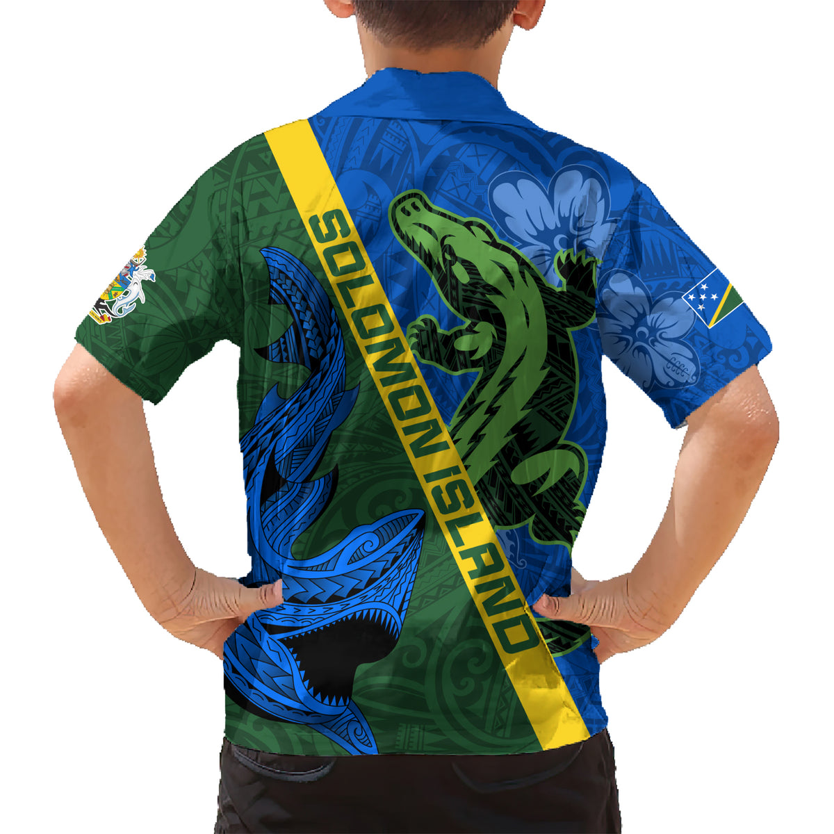 Solomon Island Crocodile and Shark Family Matching Short Sleeve Bodycon Dress and Hawaiian Shirt Polynesian Pattern LT03 - Polynesian Pride