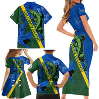 Solomon Island Crocodile and Shark Family Matching Short Sleeve Bodycon Dress and Hawaiian Shirt Polynesian Pattern LT03 - Polynesian Pride