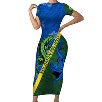 Solomon Island Crocodile and Shark Family Matching Short Sleeve Bodycon Dress and Hawaiian Shirt Polynesian Pattern LT03 Mom's Dress Blue - Polynesian Pride