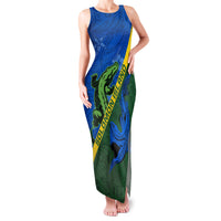 Solomon Island Crocodile and Shark Family Matching Tank Maxi Dress and Hawaiian Shirt Polynesian Pattern LT03 Mom's Dress Blue - Polynesian Pride