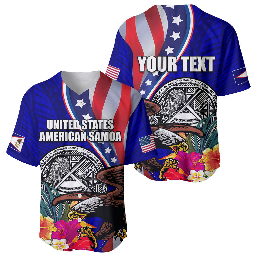 Personalised American Samoa and United States Baseball Jersey Bald Eagle and Seal Hibiscus Polynesian Pattern LT03 - Polynesian Pride