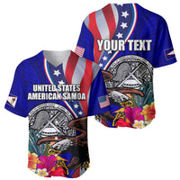 Personalised American Samoa and United States Baseball Jersey Bald Eagle and Seal Hibiscus Polynesian Pattern LT03 - Polynesian Pride