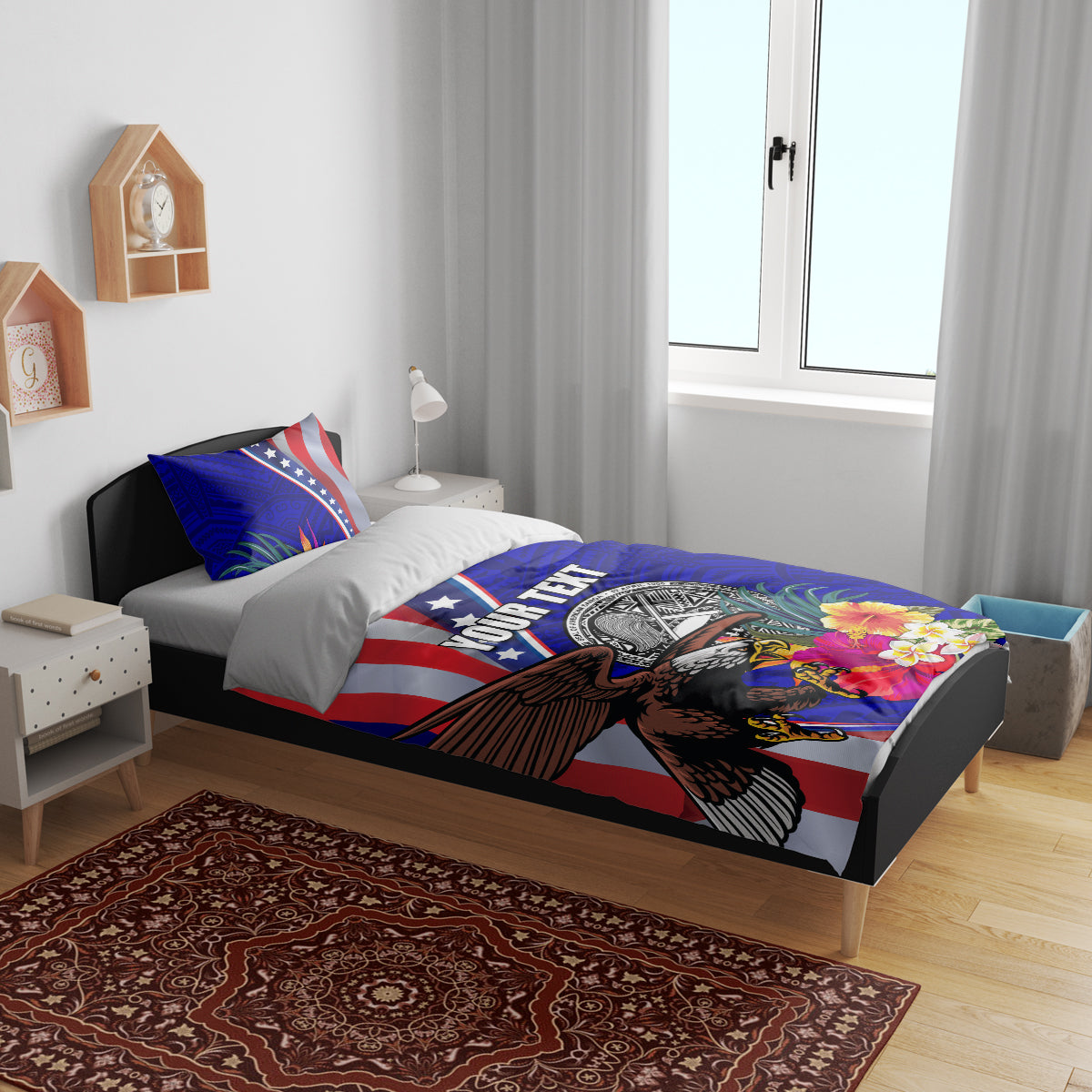 Personalised American Samoa and United States Bedding Set Bald Eagle and Seal Hibiscus Polynesian Pattern
