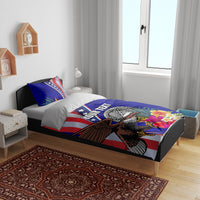 Personalised American Samoa and United States Bedding Set Bald Eagle and Seal Hibiscus Polynesian Pattern