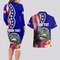 Personalised American Samoa and United States Couples Matching Long Sleeve Bodycon Dress and Hawaiian Shirt Bald Eagle and Seal Hibiscus Polynesian Pattern LT03 - Polynesian Pride