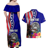 Personalised American Samoa and United States Couples Matching Off Shoulder Maxi Dress and Hawaiian Shirt Bald Eagle and Seal Hibiscus Polynesian Pattern LT03 - Polynesian Pride