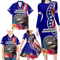 Personalised American Samoa and United States Family Matching Long Sleeve Bodycon Dress and Hawaiian Shirt Bald Eagle and Seal Hibiscus Polynesian Pattern LT03 - Polynesian Pride
