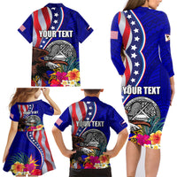 Personalised American Samoa and United States Family Matching Long Sleeve Bodycon Dress and Hawaiian Shirt Bald Eagle and Seal Hibiscus Polynesian Pattern LT03 - Polynesian Pride