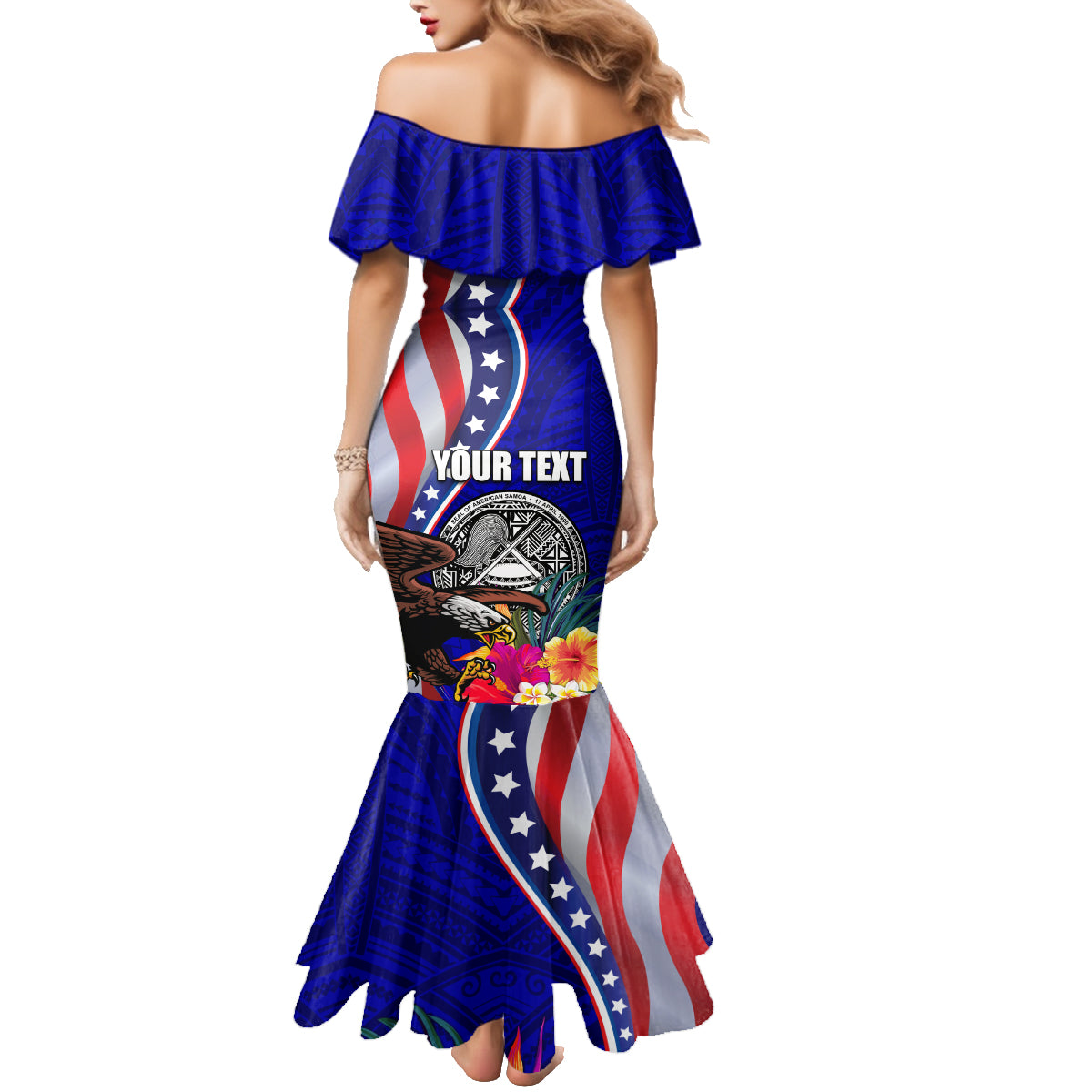 Personalised American Samoa and United States Family Matching Mermaid Dress and Hawaiian Shirt Bald Eagle and Seal Hibiscus Polynesian Pattern LT03 - Polynesian Pride