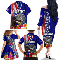 Personalised American Samoa and United States Family Matching Off The Shoulder Long Sleeve Dress and Hawaiian Shirt Bald Eagle and Seal Hibiscus Polynesian Pattern LT03 - Polynesian Pride