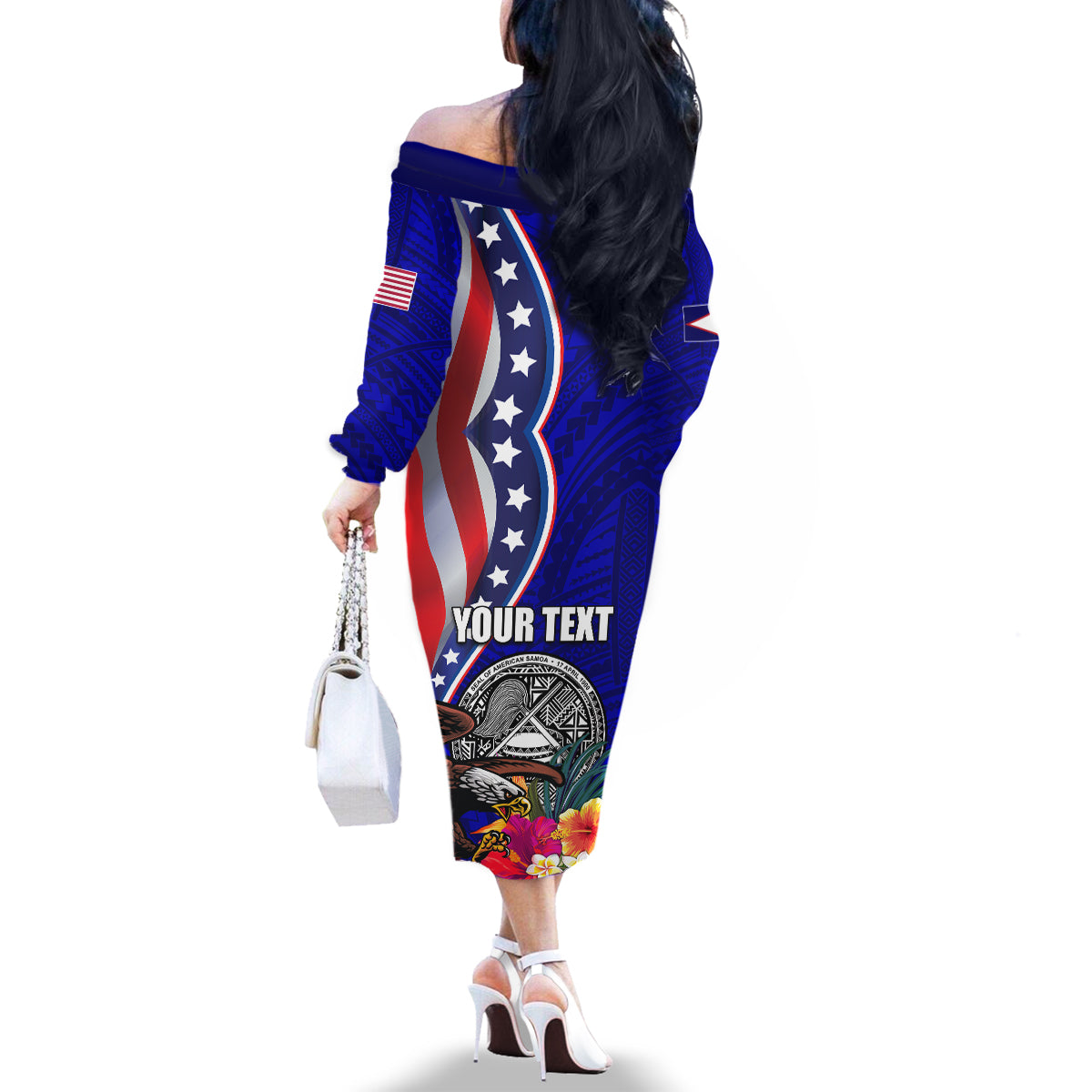 Personalised American Samoa and United States Family Matching Off The Shoulder Long Sleeve Dress and Hawaiian Shirt Bald Eagle and Seal Hibiscus Polynesian Pattern LT03 - Polynesian Pride