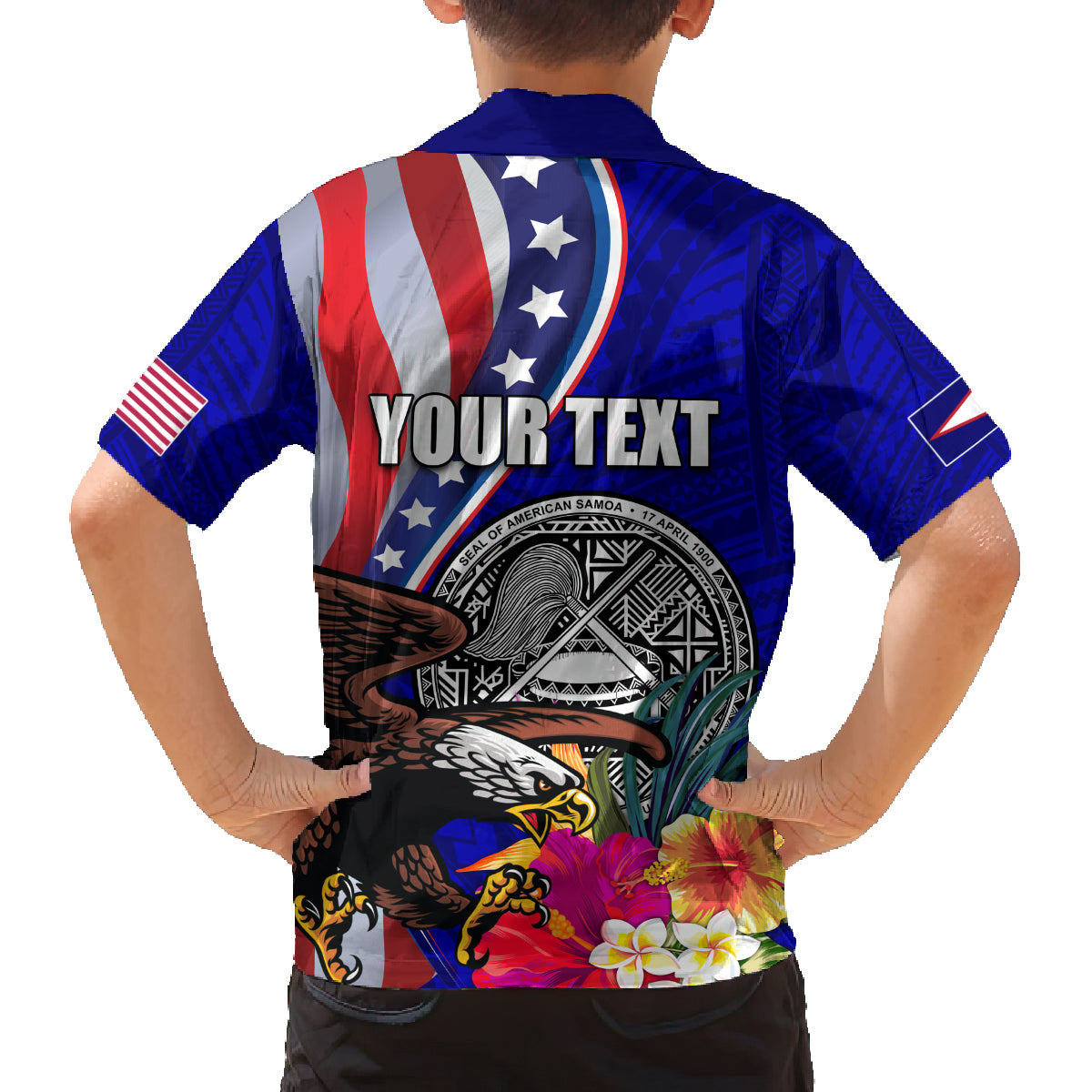 Personalised American Samoa and United States Family Matching Off Shoulder Maxi Dress and Hawaiian Shirt Bald Eagle and Seal Hibiscus Polynesian Pattern LT03 - Polynesian Pride