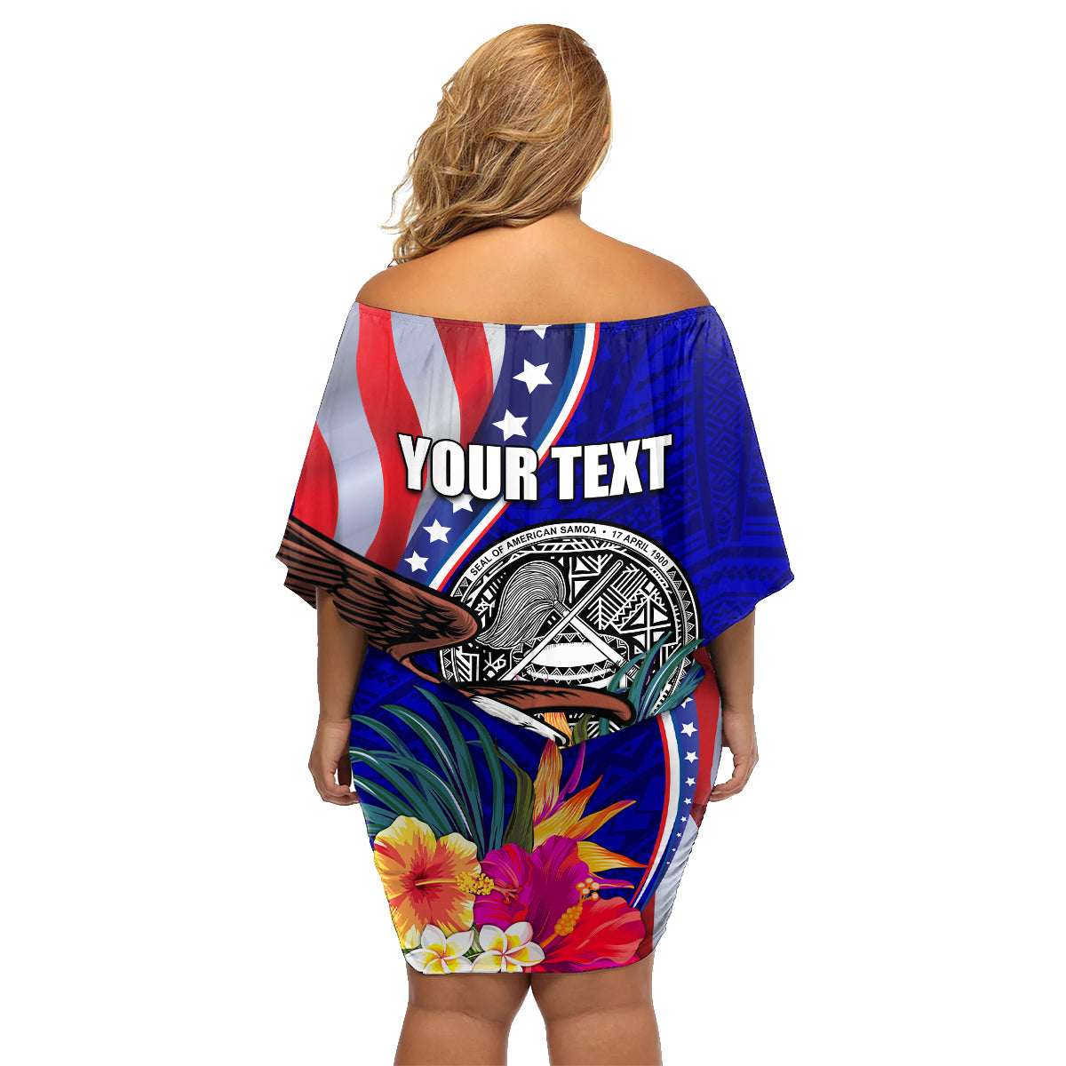 Personalised American Samoa and United States Family Matching Off Shoulder Short Dress and Hawaiian Shirt Bald Eagle and Seal Hibiscus Polynesian Pattern LT03 - Polynesian Pride