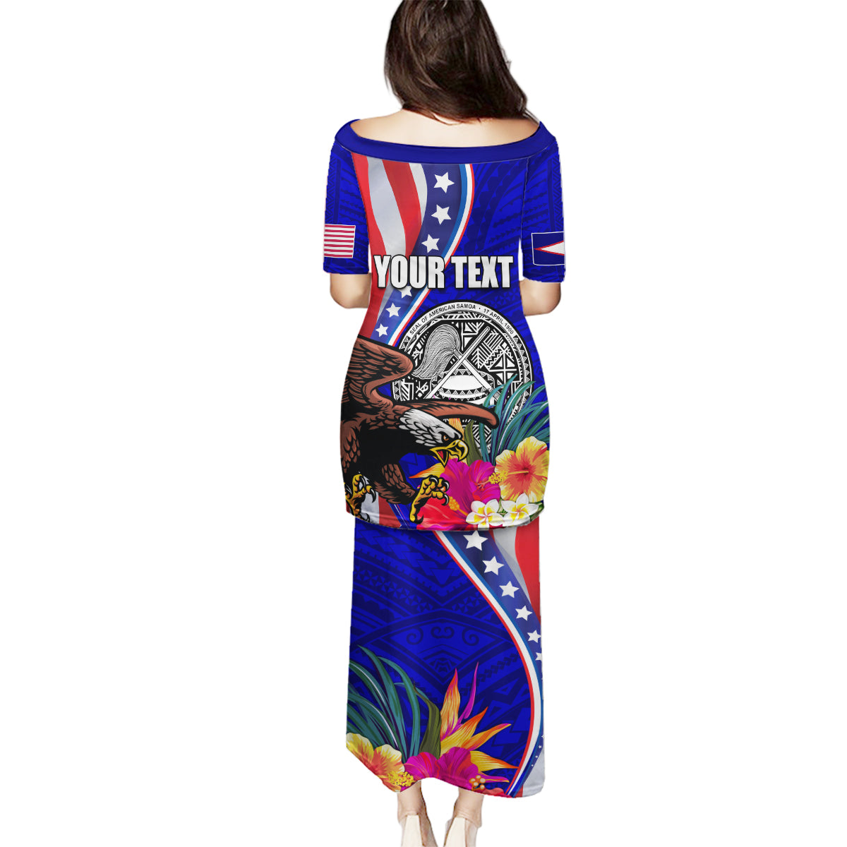 Personalised American Samoa and United States Family Matching Puletasi and Hawaiian Shirt Bald Eagle and Seal Hibiscus Polynesian Pattern LT03 - Polynesian Pride