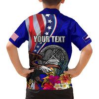 Personalised American Samoa and United States Family Matching Short Sleeve Bodycon Dress and Hawaiian Shirt Bald Eagle and Seal Hibiscus Polynesian Pattern LT03 - Polynesian Pride