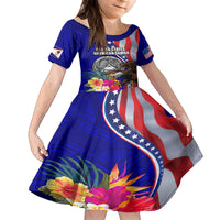 Personalised American Samoa and United States Family Matching Summer Maxi Dress and Hawaiian Shirt Bald Eagle and Seal Hibiscus Polynesian Pattern LT03 Daughter's Dress Blue - Polynesian Pride