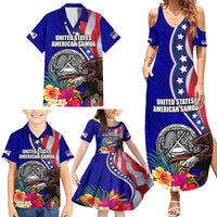 Personalised American Samoa and United States Family Matching Summer Maxi Dress and Hawaiian Shirt Bald Eagle and Seal Hibiscus Polynesian Pattern LT03 - Polynesian Pride