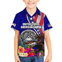 Personalised American Samoa and United States Family Matching Tank Maxi Dress and Hawaiian Shirt Bald Eagle and Seal Hibiscus Polynesian Pattern LT03 Son's Shirt Blue - Polynesian Pride