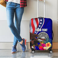 Personalised American Samoa and United States Luggage Cover Bald Eagle and Seal Hibiscus Polynesian Pattern