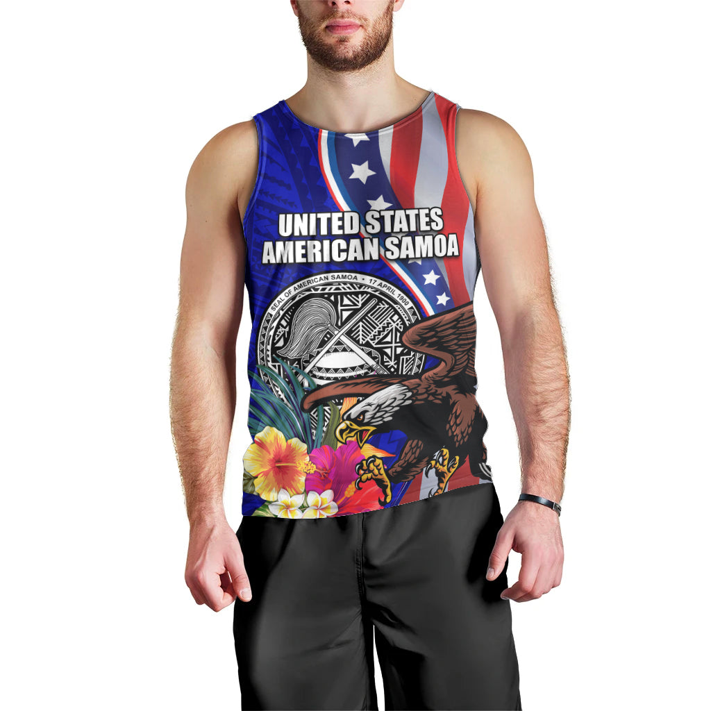 Personalised American Samoa and United States Men Tank Top Bald Eagle and Seal Hibiscus Polynesian Pattern