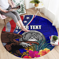 Personalised American Samoa and United States Round Carpet Bald Eagle and Seal Hibiscus Polynesian Pattern LT03 - Polynesian Pride