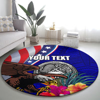 Personalised American Samoa and United States Round Carpet Bald Eagle and Seal Hibiscus Polynesian Pattern LT03 - Polynesian Pride