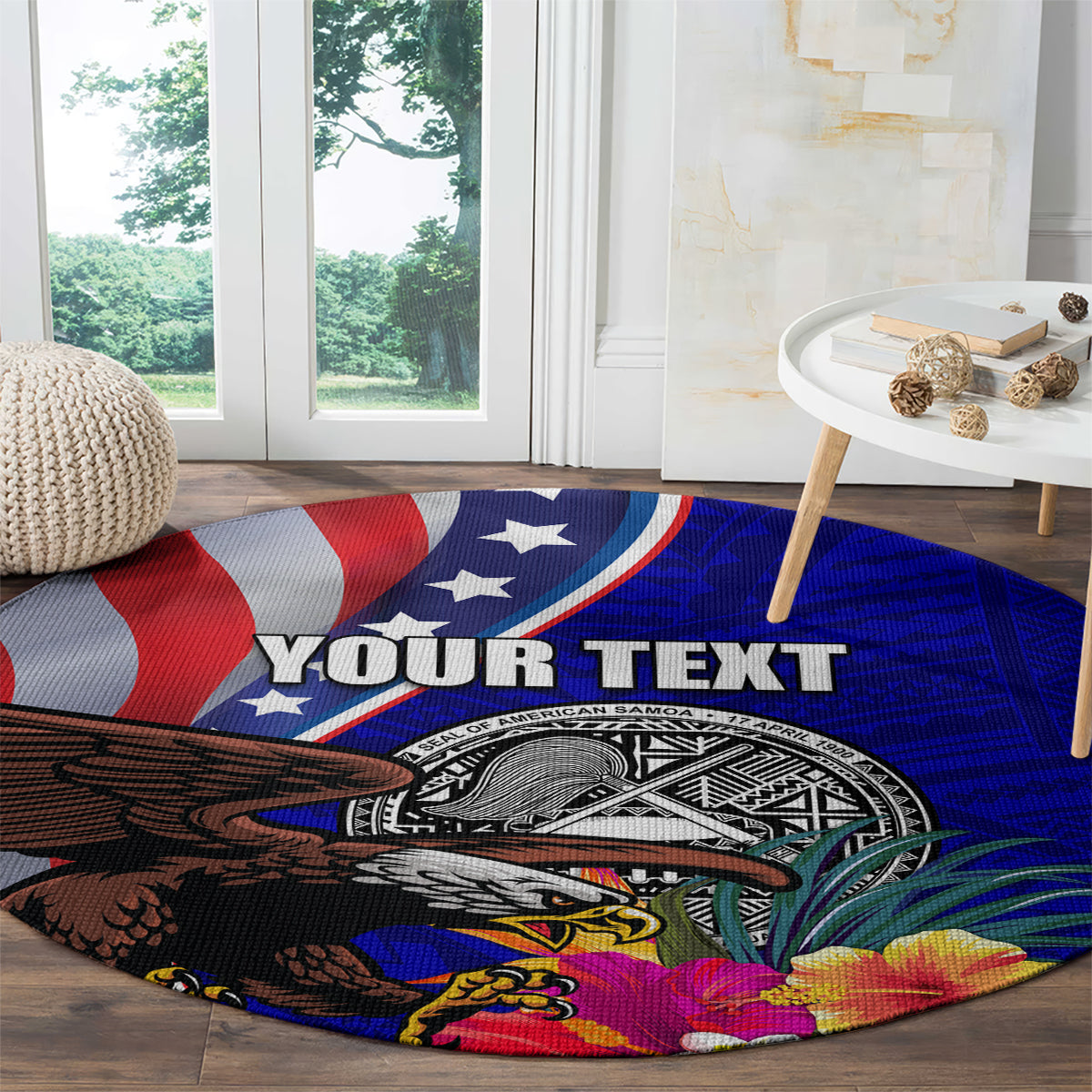 Personalised American Samoa and United States Round Carpet Bald Eagle and Seal Hibiscus Polynesian Pattern LT03 - Polynesian Pride