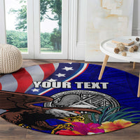 Personalised American Samoa and United States Round Carpet Bald Eagle and Seal Hibiscus Polynesian Pattern LT03 - Polynesian Pride