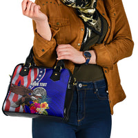 Personalised American Samoa and United States Shoulder Handbag Bald Eagle and Seal Hibiscus Polynesian Pattern