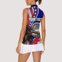 Personalised American Samoa and United States Women Sleeveless Polo Shirt Bald Eagle and Seal Hibiscus Polynesian Pattern