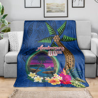 Guam Liberation Day 80th Anniversary Blanket Palm Tree and Seal Artwork Hibiscus Polynesian Pattern