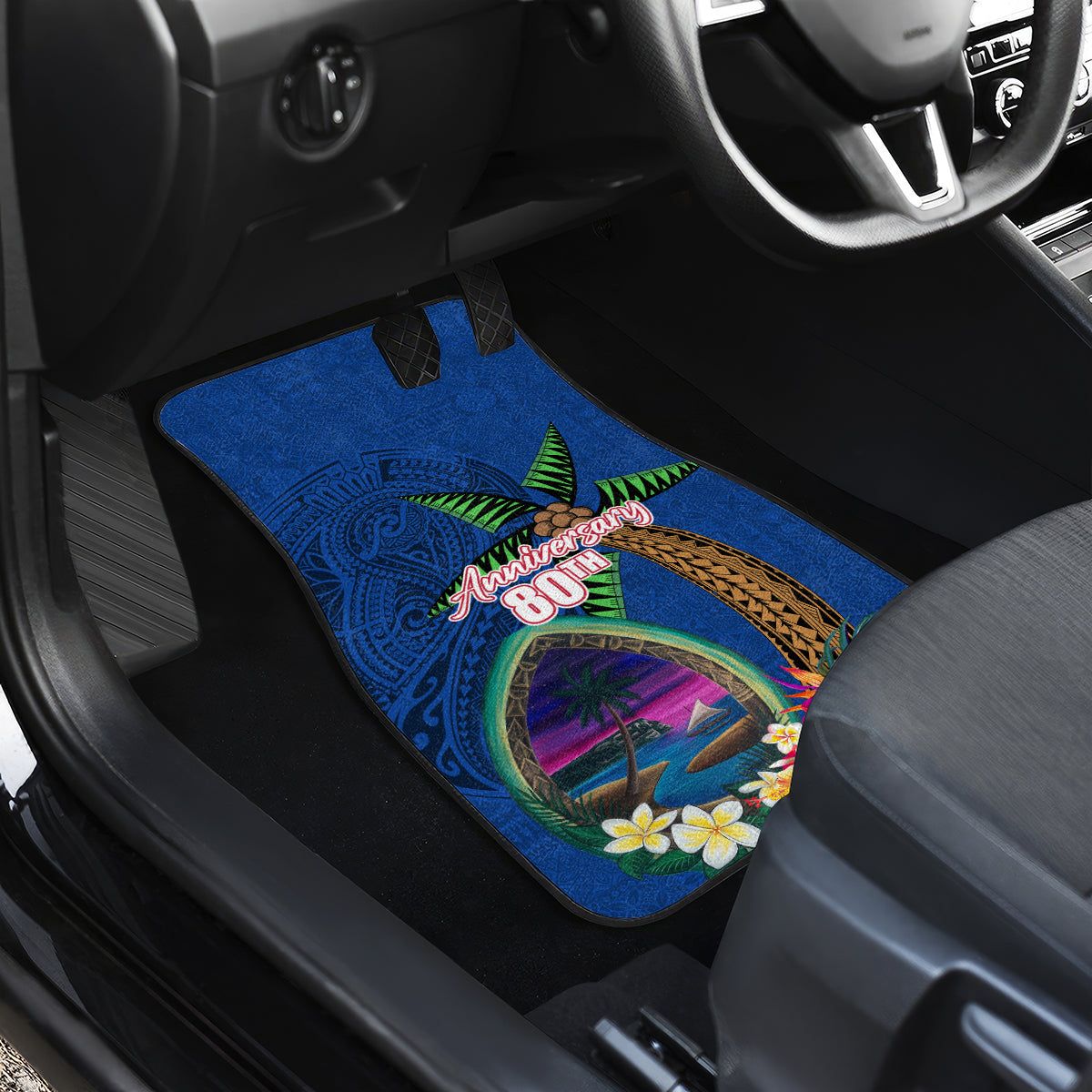 Guam Liberation Day 80th Anniversary Car Mats Palm Tree and Seal Artwork Hibiscus Polynesian Pattern LT03 - Polynesian Pride