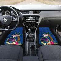 Guam Liberation Day 80th Anniversary Car Mats Palm Tree and Seal Artwork Hibiscus Polynesian Pattern LT03 Set 2pcs - Front Blue - Polynesian Pride