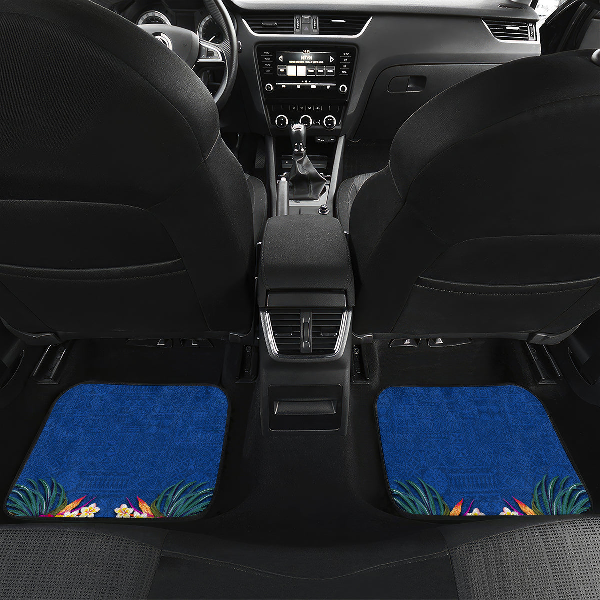 Guam Liberation Day 80th Anniversary Car Mats Palm Tree and Seal Artwork Hibiscus Polynesian Pattern LT03 Set 2pcs - Back Blue - Polynesian Pride