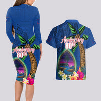 Guam Liberation Day 80th Anniversary Couples Matching Long Sleeve Bodycon Dress and Hawaiian Shirt Palm Tree and Seal Artwork Hibiscus Polynesian Pattern LT03 - Polynesian Pride