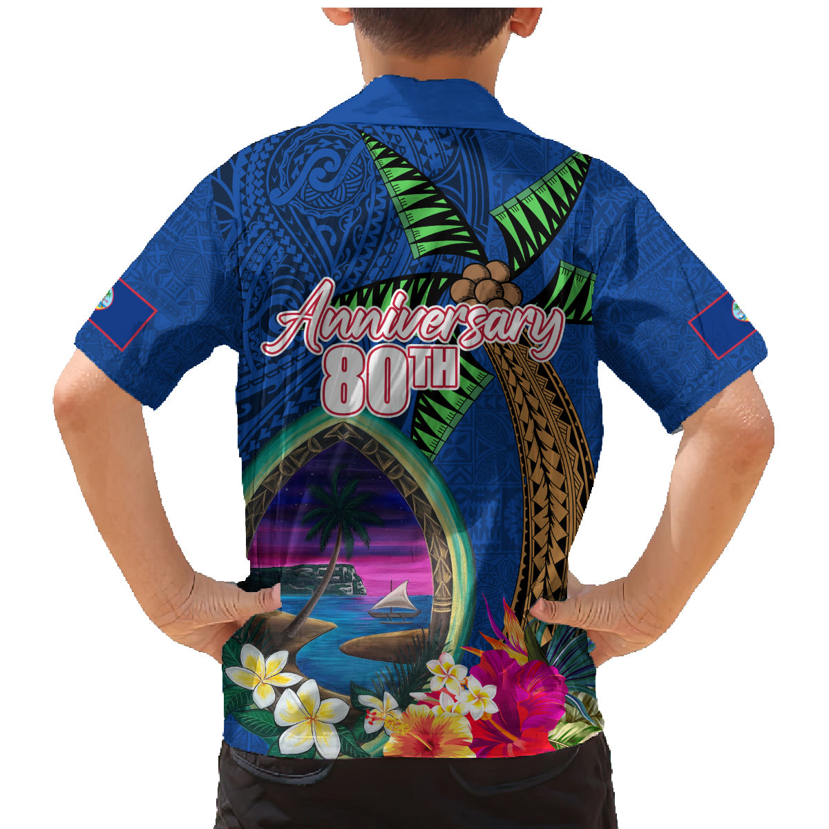 Guam Liberation Day 80th Anniversary Family Matching Mermaid Dress and Hawaiian Shirt Palm Tree and Seal Artwork Hibiscus Polynesian Pattern LT03 - Polynesian Pride