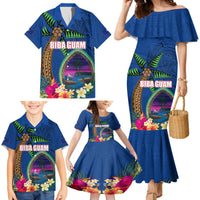 Guam Liberation Day 80th Anniversary Family Matching Mermaid Dress and Hawaiian Shirt Palm Tree and Seal Artwork Hibiscus Polynesian Pattern LT03 - Polynesian Pride