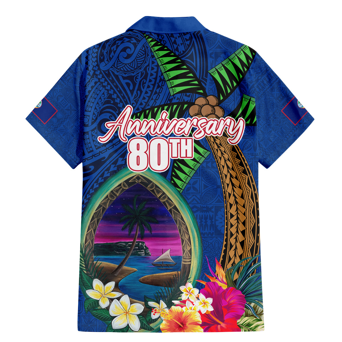 Guam Liberation Day 80th Anniversary Family Matching Mermaid Dress and Hawaiian Shirt Palm Tree and Seal Artwork Hibiscus Polynesian Pattern LT03 - Polynesian Pride