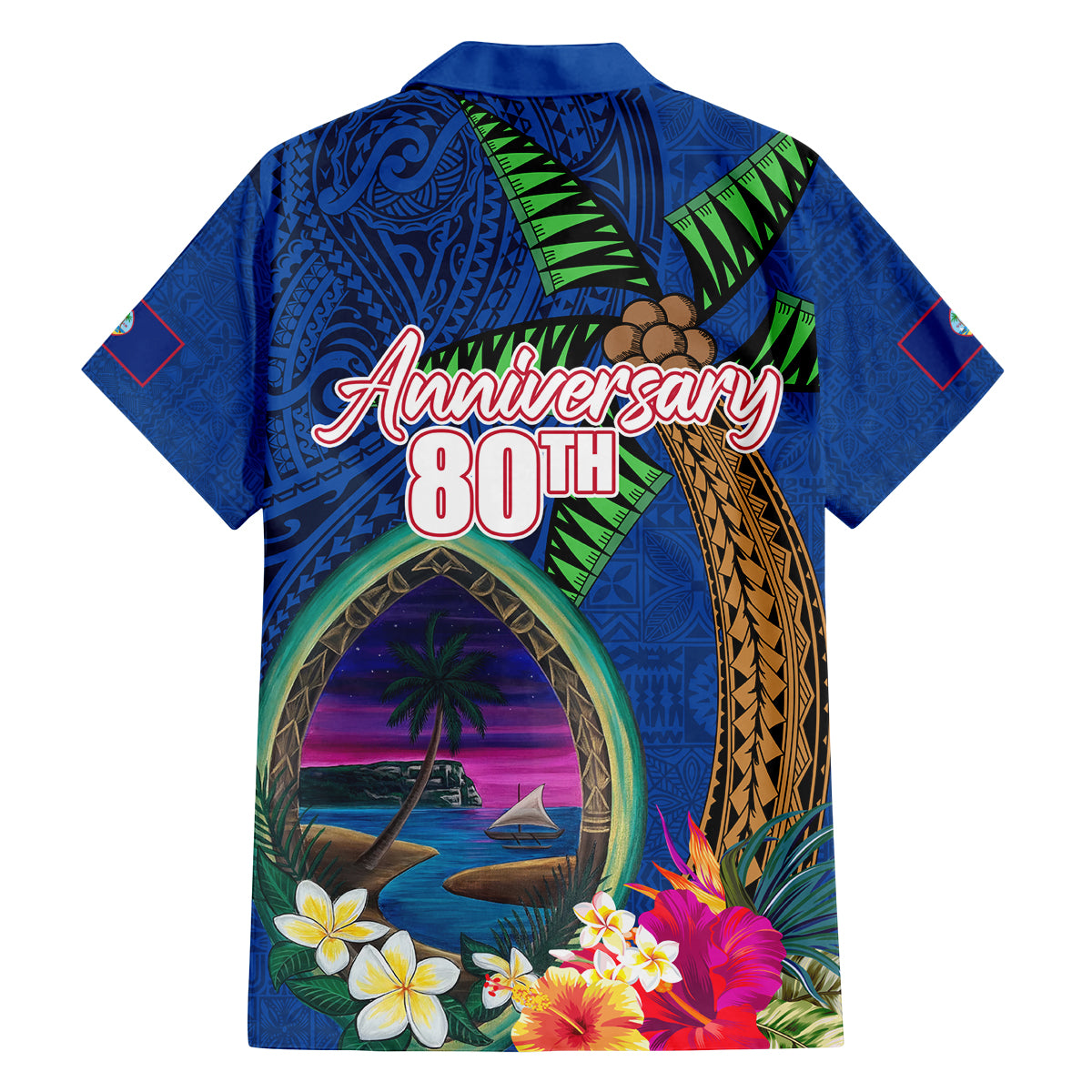 Guam Liberation Day 80th Anniversary Family Matching Off Shoulder Maxi Dress and Hawaiian Shirt Palm Tree and Seal Artwork Hibiscus Polynesian Pattern LT03 - Polynesian Pride
