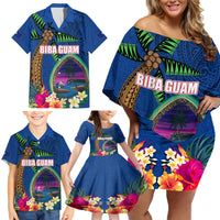 Guam Liberation Day 80th Anniversary Family Matching Off Shoulder Short Dress and Hawaiian Shirt Palm Tree and Seal Artwork Hibiscus Polynesian Pattern LT03 - Polynesian Pride
