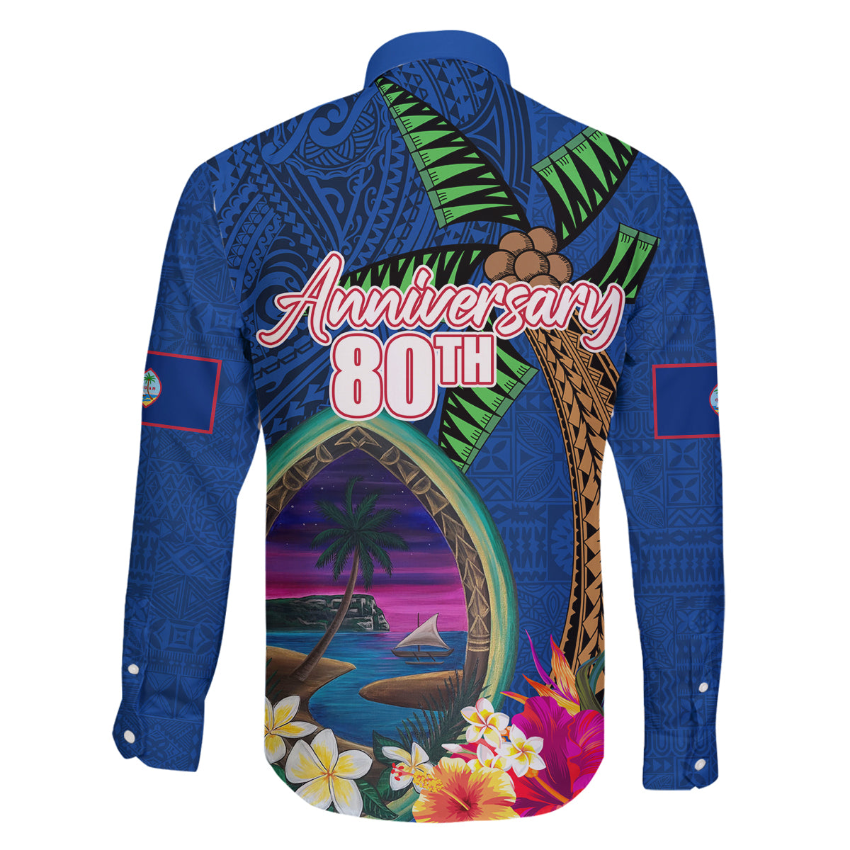 Guam Liberation Day 80th Anniversary Family Matching Off Shoulder Short Dress and Hawaiian Shirt Palm Tree and Seal Artwork Hibiscus Polynesian Pattern LT03 - Polynesian Pride