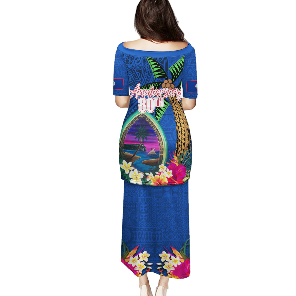 Guam Liberation Day 80th Anniversary Family Matching Puletasi and Hawaiian Shirt Palm Tree and Seal Artwork Hibiscus Polynesian Pattern LT03 - Polynesian Pride